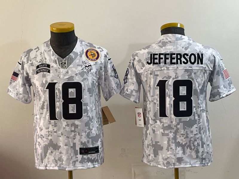 Youth 2025 Minnesota Vikings #18 Jefferson Camo Nike Limited NFL Jersey style 01->youth nfl jersey->Youth Jersey